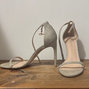 Stuart Weitzman Sparkling Silver Strappy Heels